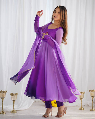 Good Looking Purple Color Multi Color Wear Anarkali Suit For Festive