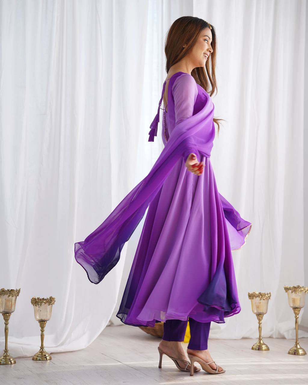 Good Looking Purple Color Multi Color Wear Anarkali Suit For Festive