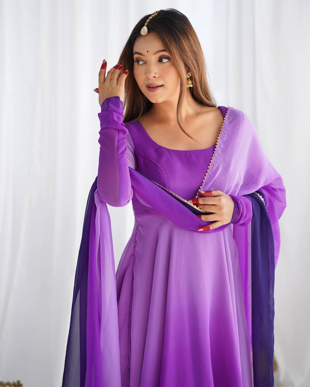 Good Looking Purple Color Multi Color Wear Anarkali Suit For Festive