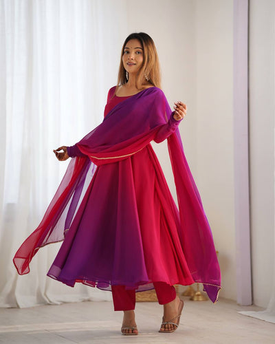 Pink And Purple Color Wear Anarkali Suit For Festive Wear