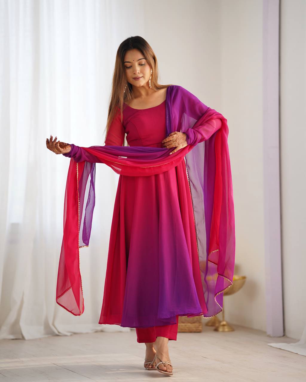 Pink And Purple Color Wear Anarkali Suit For Festive Wear