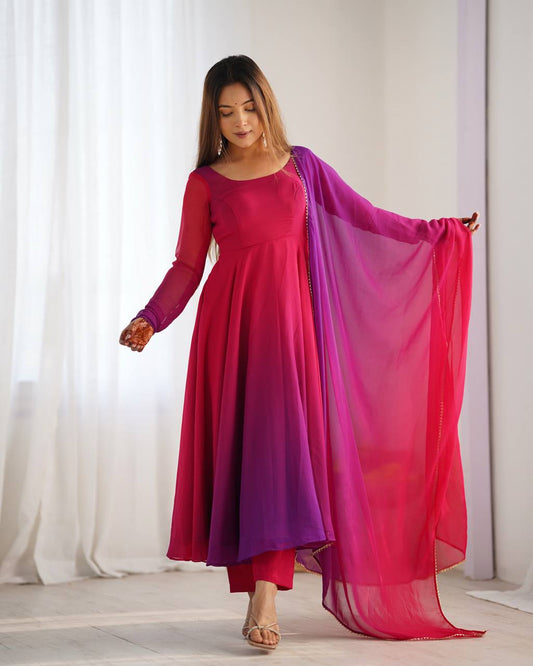 Pink And Purple Color Wear Anarkali Suit For Festive Wear