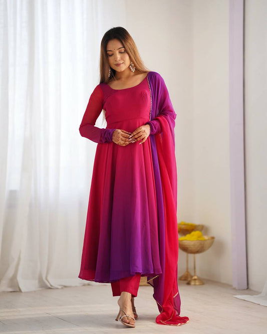 Pink And Purple Color Wear Anarkali Suit For Festive Wear