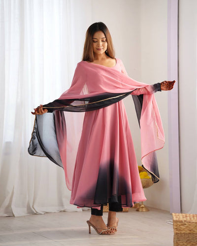Peach And Black Color Georgette Wear Anarkali Suit