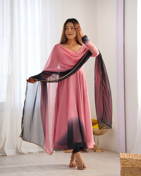 Peach And Black Color Georgette Wear Anarkali Suit