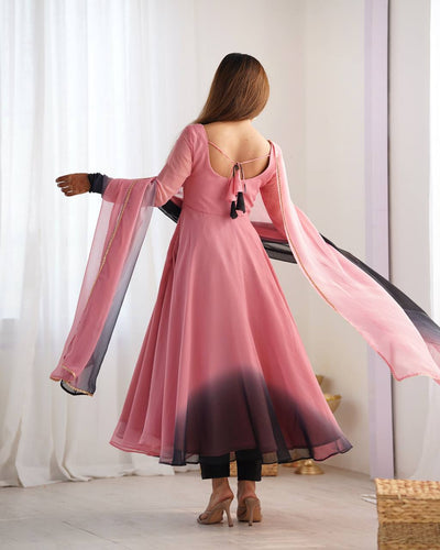Peach And Black Color Georgette Wear Anarkali Suit
