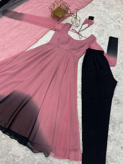 Peach And Black Color Georgette Wear Anarkali Suit