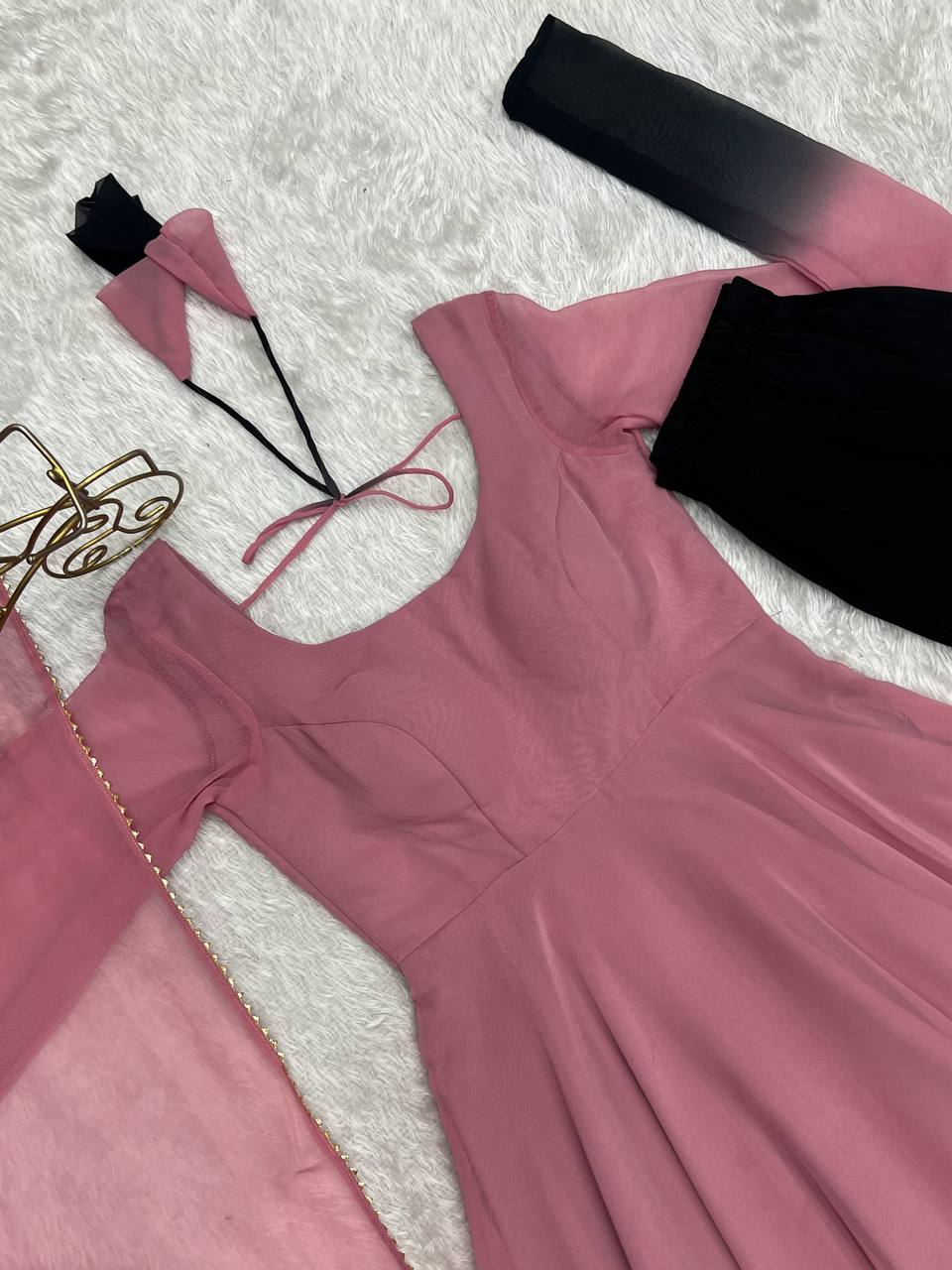 Peach And Black Color Georgette Wear Anarkali Suit