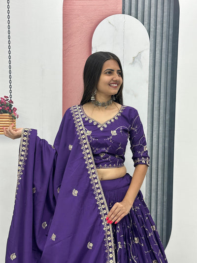 Purple Crepe Silk Embroidery And Sequence Work Lehenga Choli