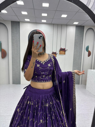 Purple Crepe Silk Embroidery And Sequence Work Lehenga Choli