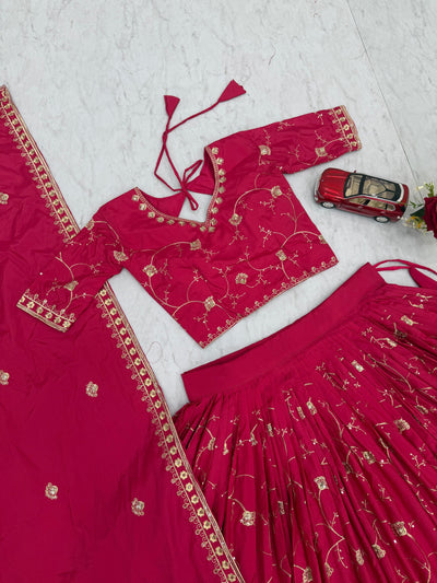 Rani Crepe Silk Embroidery With Sequence Work Lehenga Choli