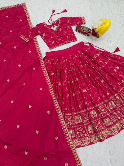 Rani Crepe Silk Embroidery With Sequence Work Lehenga Choli