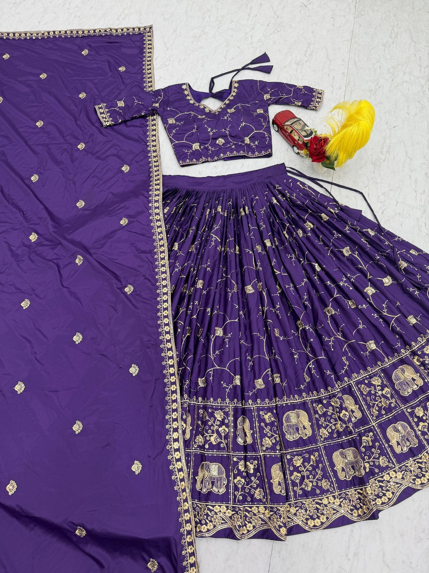 Purple Crepe Silk Embroidery And Sequence Work Lehenga Choli