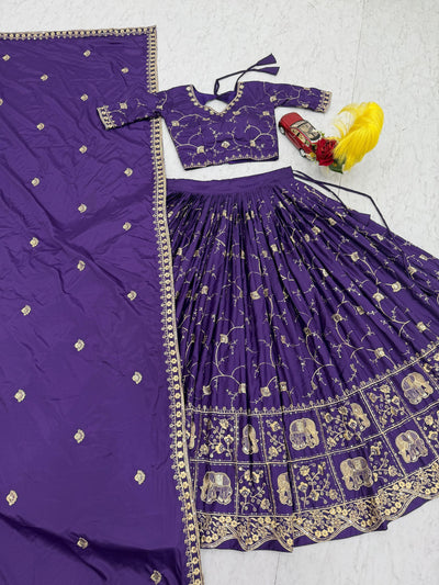 Purple Crepe Silk Embroidery And Sequence Work Lehenga Choli