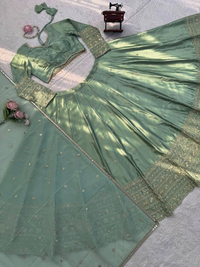Sea Green Color Japan Satin Silk Heavy Sequence Work Lehenga Choli