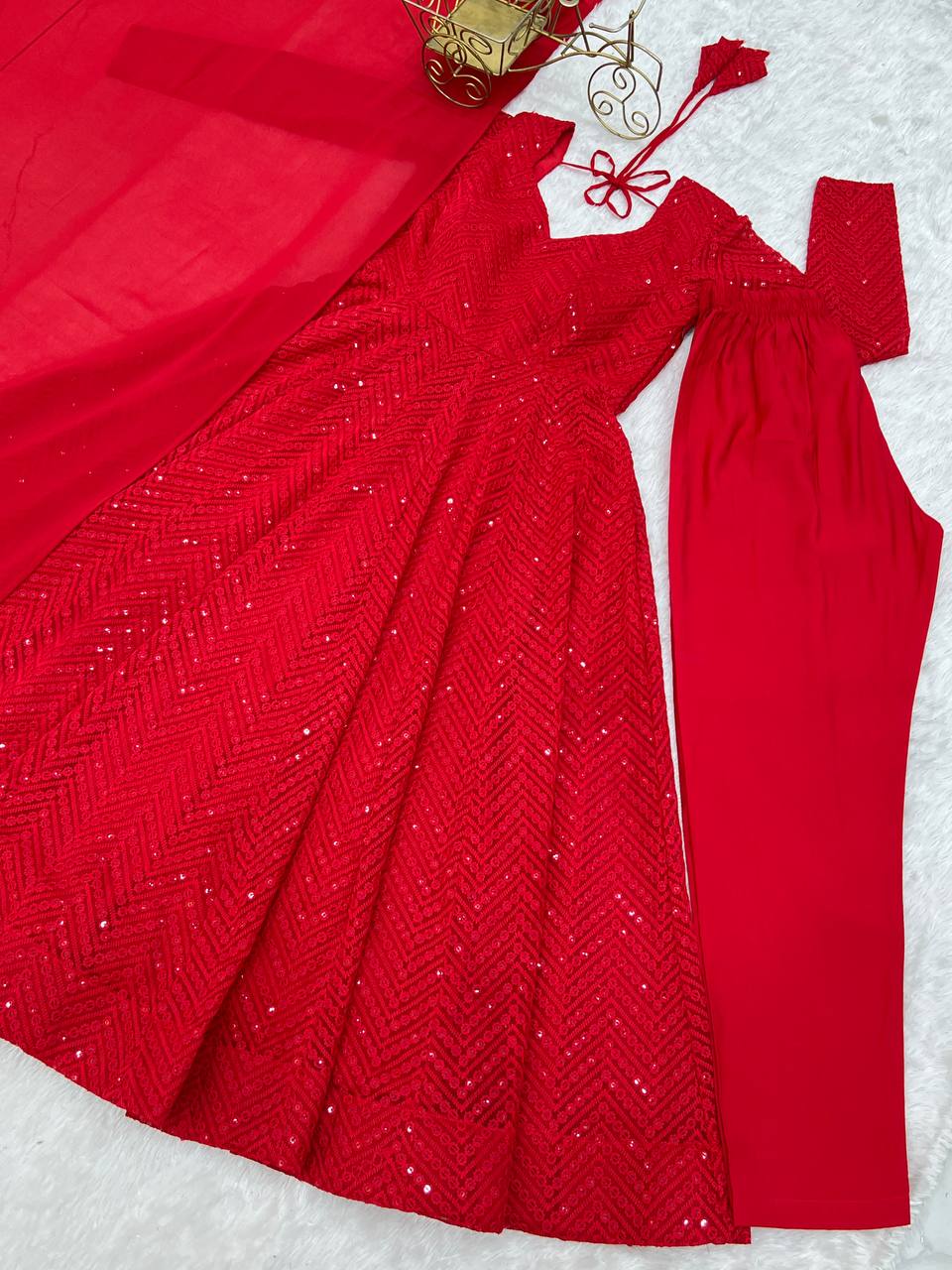 Red Color Georgette With Embroidery With Sequence Work Anarkali Suit