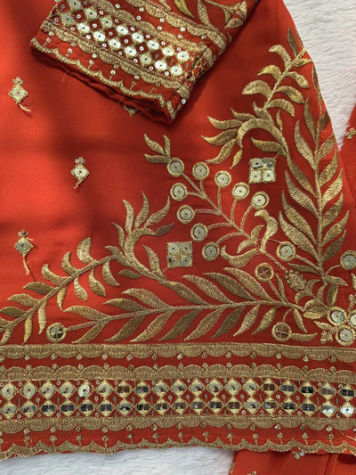 Beautiful Orange Color Sequence Work Sharara Suit For Wedding