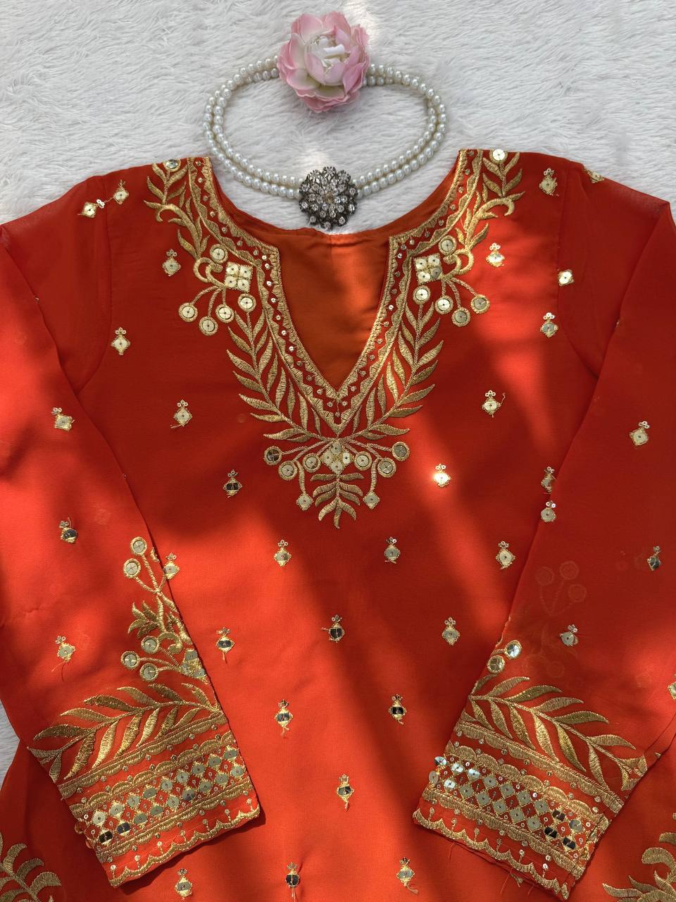 Beautiful Orange Color Sequence Work Sharara Suit For Wedding