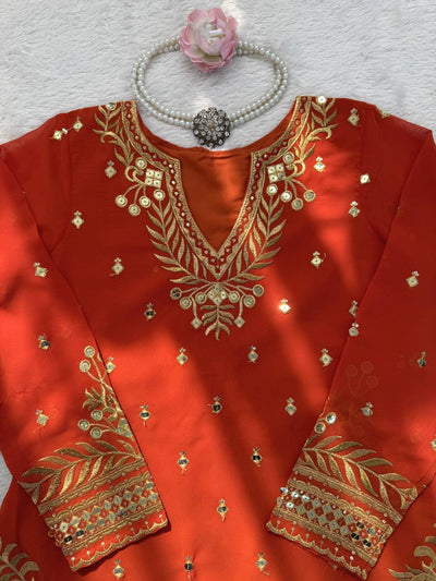 Beautiful Orange Color Sequence Work Sharara Suit For Wedding
