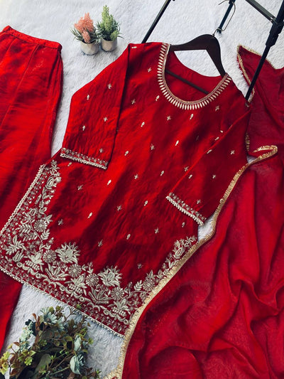 Trending Red Color Embroidery With Sequence Work Sharara Suit