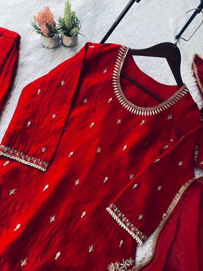 Trending Red Color Embroidery With Sequence Work Sharara Suit