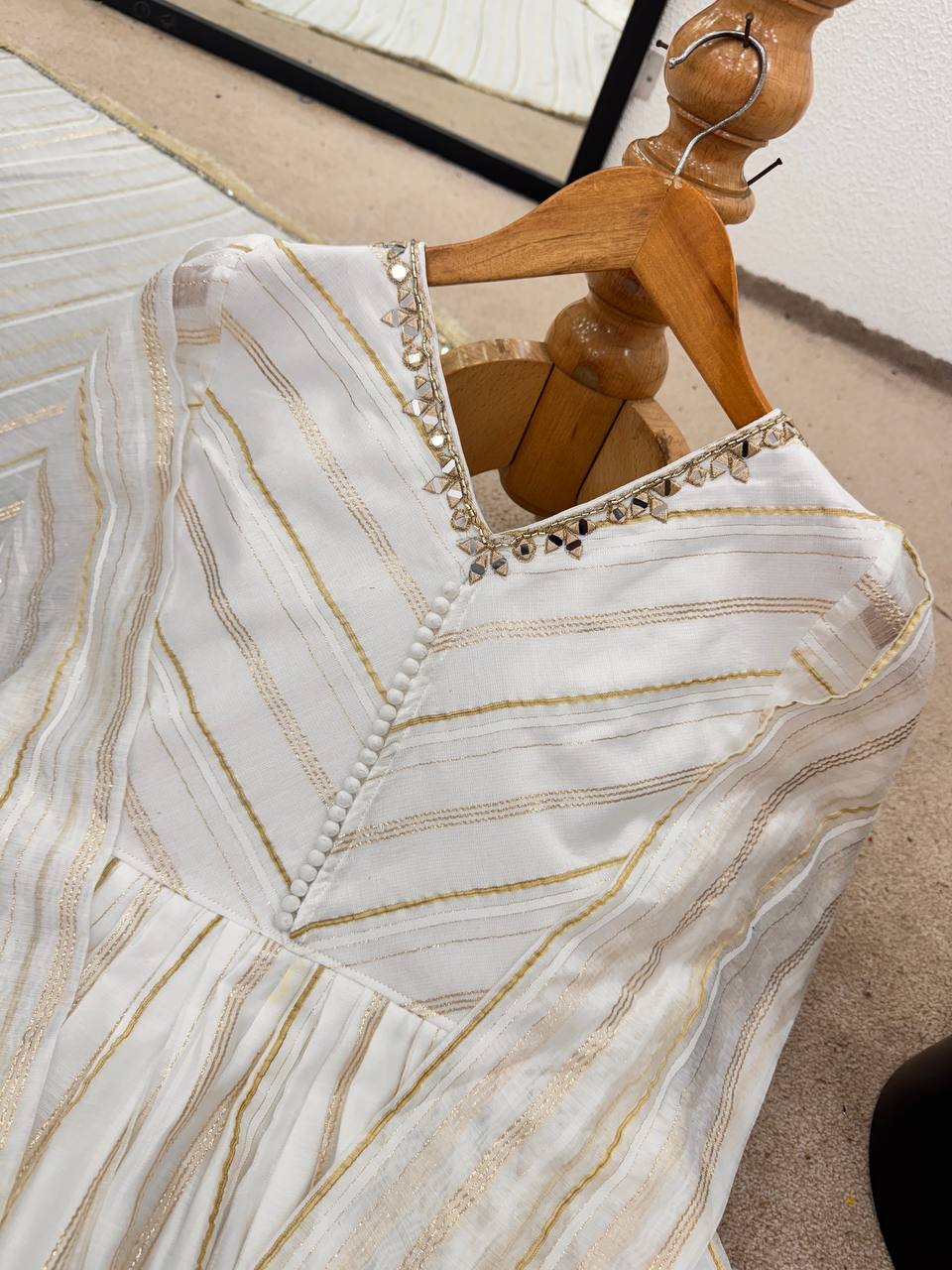 Beautiful White Color Chanderi Silk With Real Mirror Work Sharara Suit