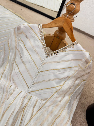 Beautiful White Color Chanderi Silk With Real Mirror Work Sharara Suit
