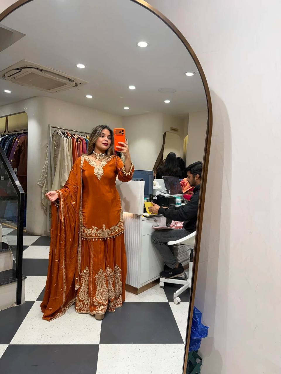 Orange Color Heavy Wedding Wear Sharara Suit For Women