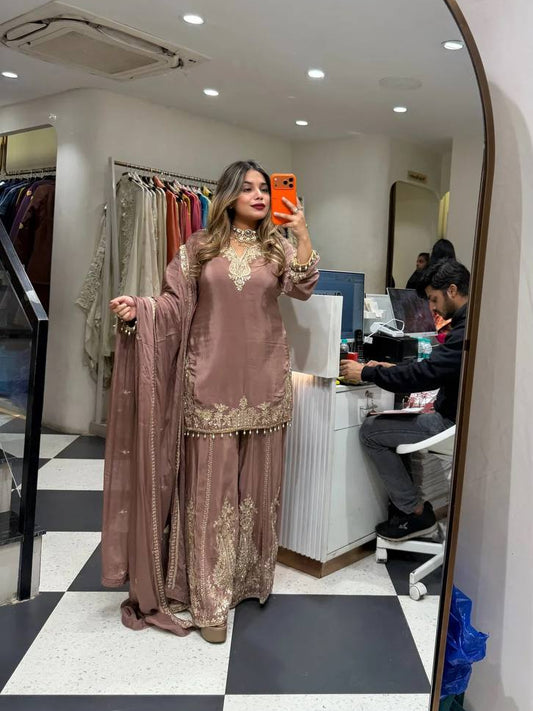Dusty Pink Color Function Wear Sharara Suit For Women
