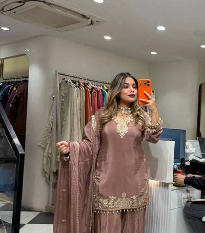 Dusty Pink Color Function Wear Sharara Suit For Women