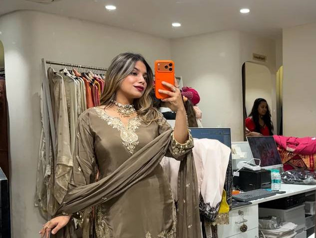 Taupe Brown Embroidery With Sequence Work Sharara Suit For Women