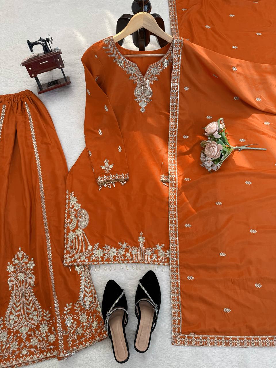 Orange Color Heavy Wedding Wear Sharara Suit For Women