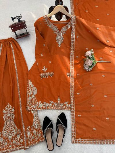 Orange Color Heavy Wedding Wear Sharara Suit For Women