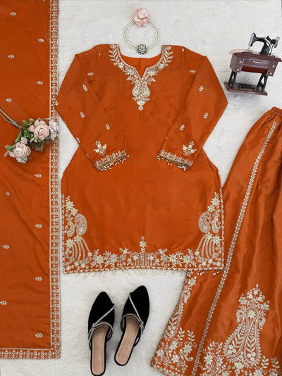 Orange Color Heavy Wedding Wear Sharara Suit For Women