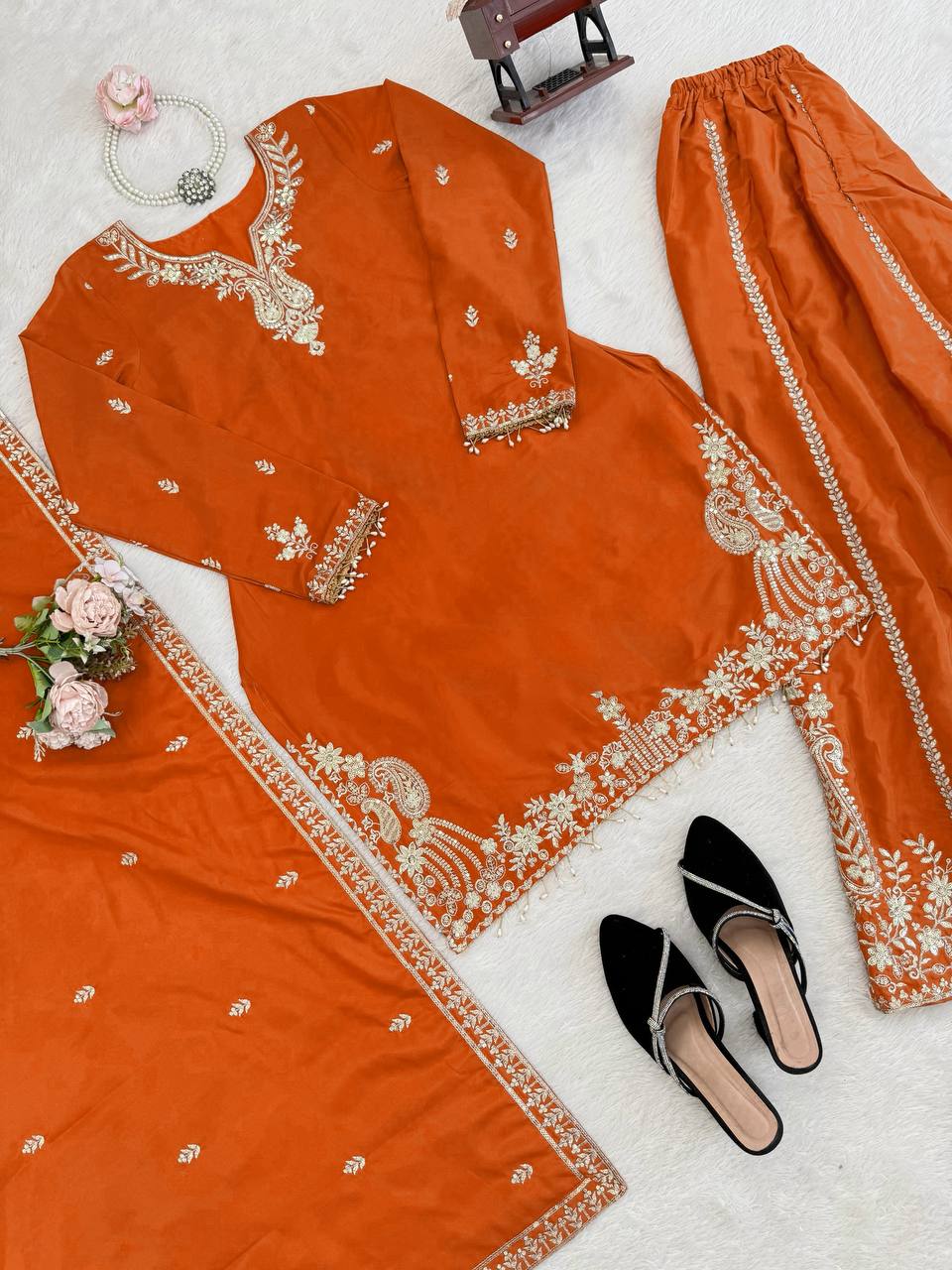 Orange Color Heavy Wedding Wear Sharara Suit For Women