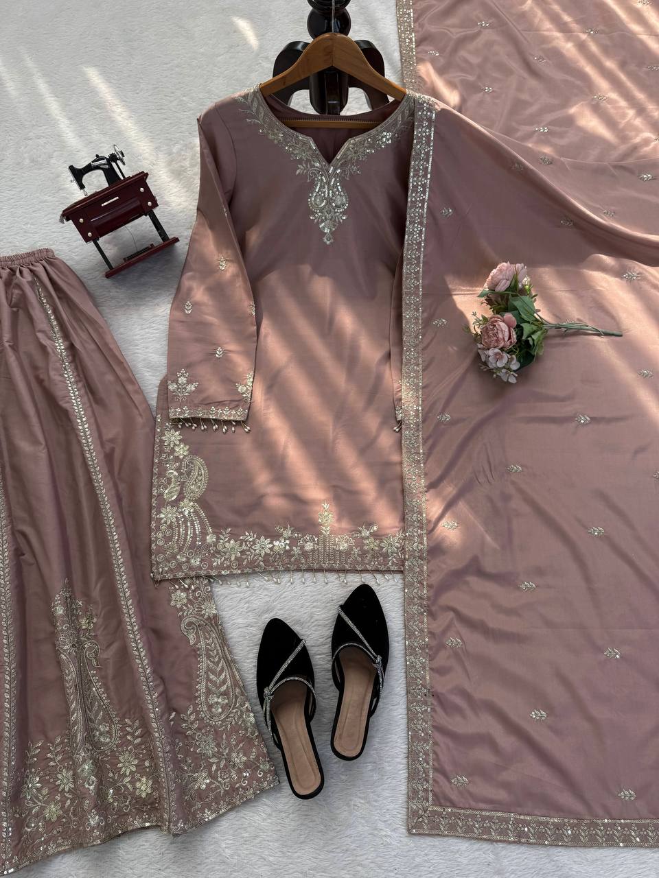 Dusty Pink Color Function Wear Sharara Suit For Women
