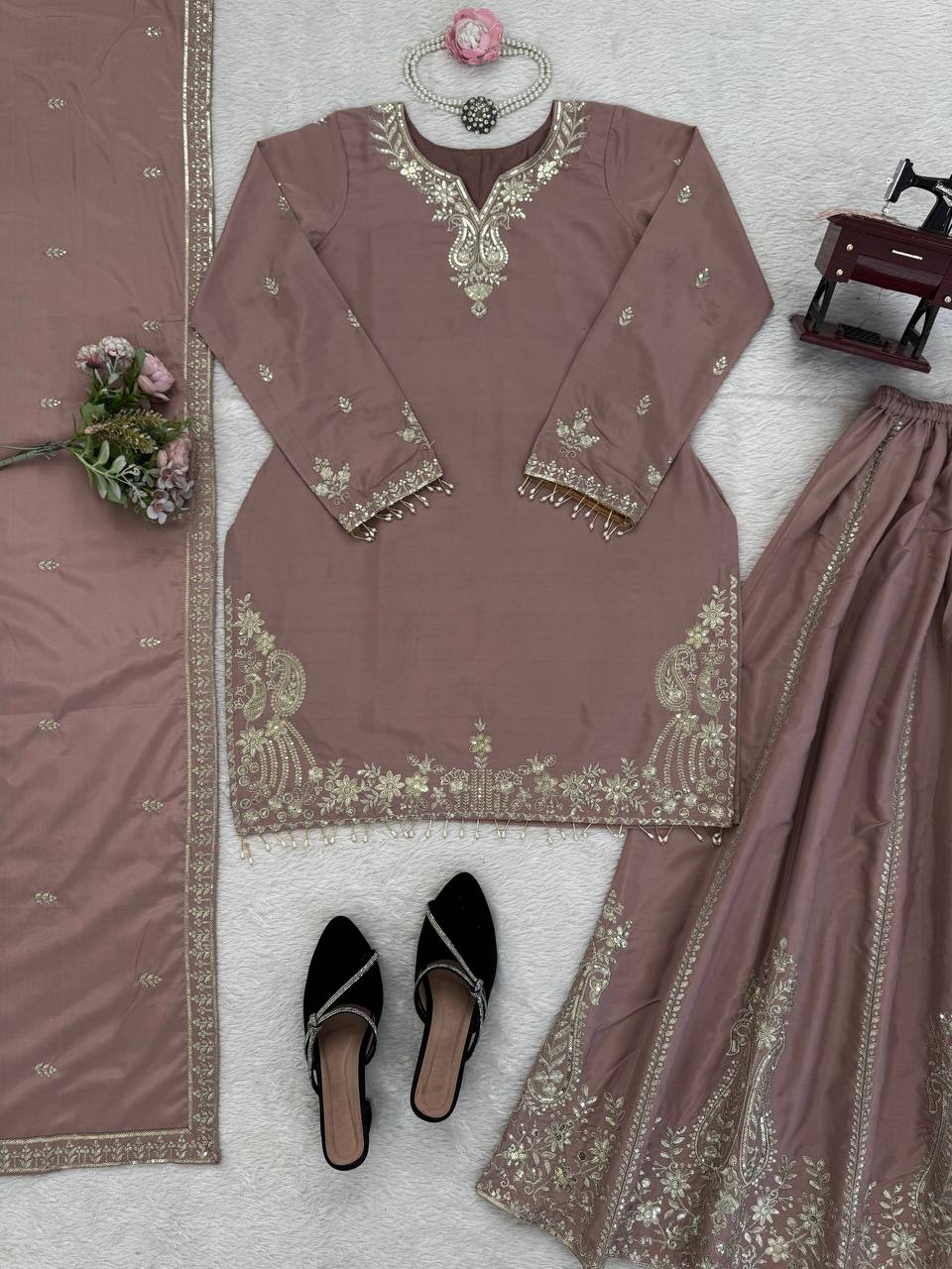 Dusty Pink Color Function Wear Sharara Suit For Women