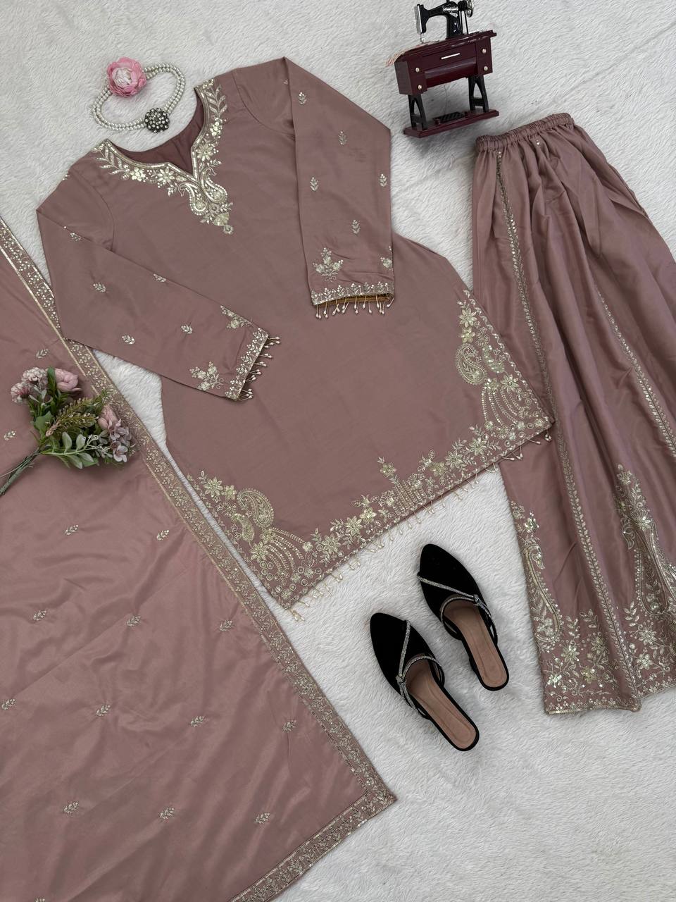 Dusty Pink Color Function Wear Sharara Suit For Women