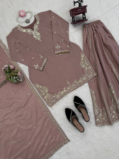 Dusty Pink Color Function Wear Sharara Suit For Women