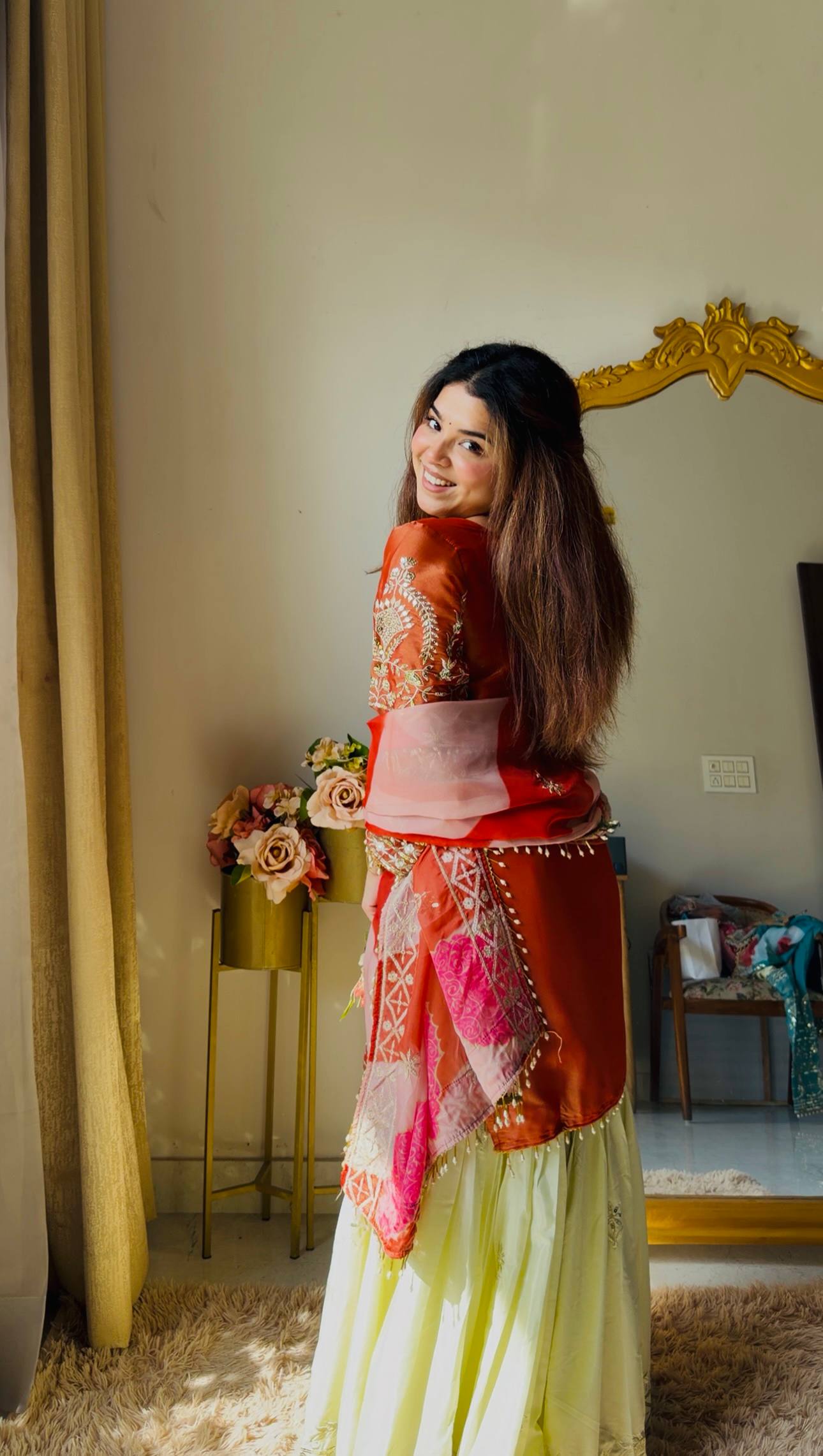 Classy Orange And Cream Color Sequence Work Sharara Suit For Women