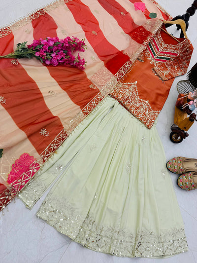 Classy Orange And Cream Color Sequence Work Sharara Suit For Women