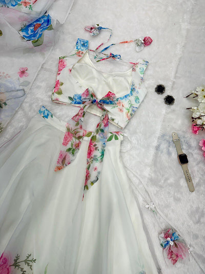 White Color Designer Fully Flair Ready to Wear Lehenga