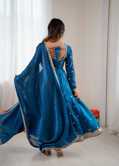 Blue Color Designer Sequence Work Long Gown With Dupatta