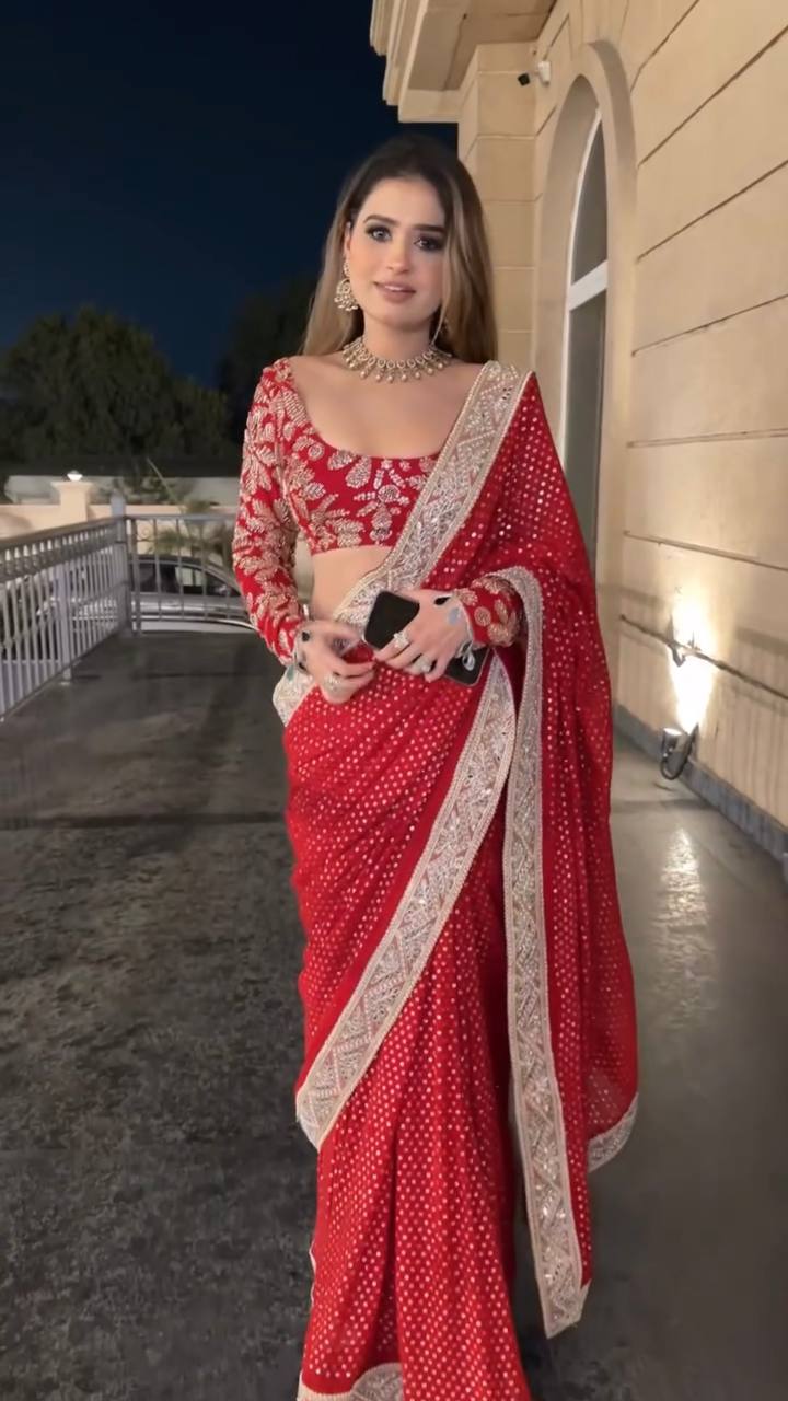 Beautiful Red Color Wedding Wear Saree For Women