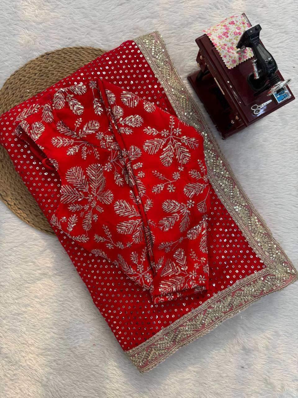 Beautiful Red Color Wedding Wear Saree For Women