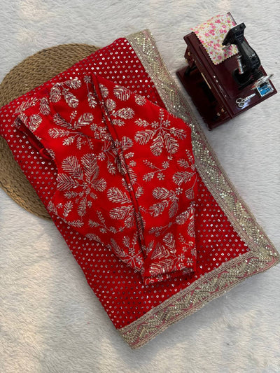 Beautiful Red Color Wedding Wear Saree For Women