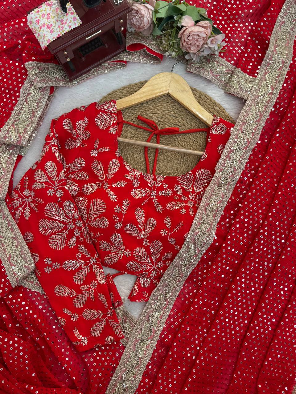 Beautiful Red Color Wedding Wear Saree For Women