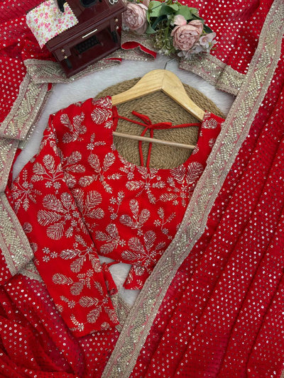 Beautiful Red Color Wedding Wear Saree For Women