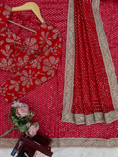 Beautiful Red Color Wedding Wear Saree For Women