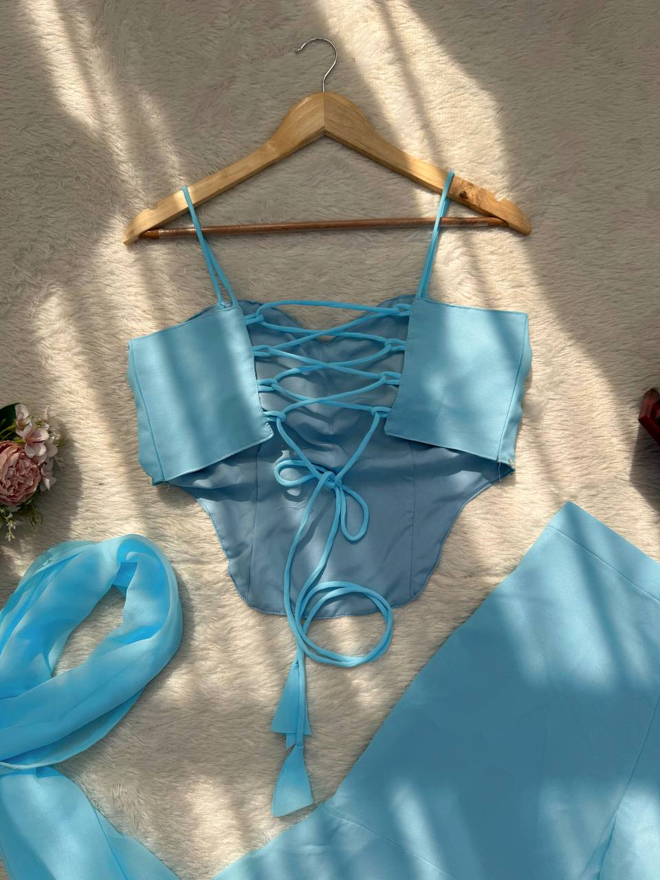 Sky Blue Color Party Wear Real Mirror Work Sharara Suit